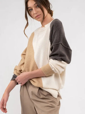 Diagonal Colorblock Knit Sweater