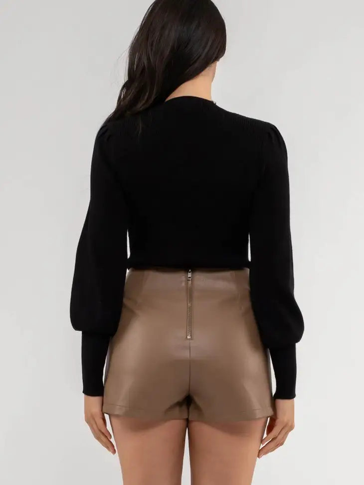 Bishop Sleeve Rib Knit Sweater