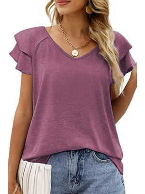 V Neck Double Sleeve Loose Top