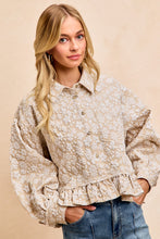 Load image into Gallery viewer, Textured Floral Pattern Ruffled Hem Shirt Top