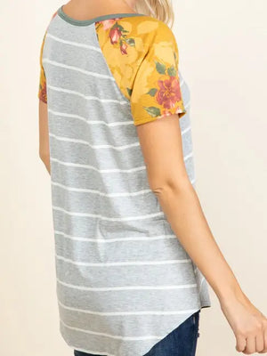 Striped with Contrast Shoulder Printed Top