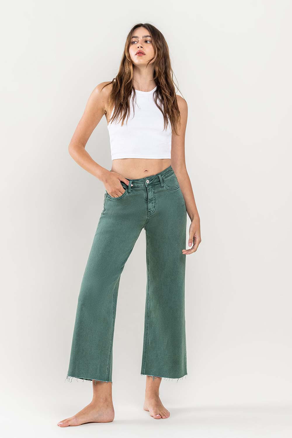 HIGH RISE CROP WIDE LEG JEAN