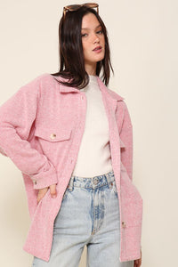 LONG SLEEVE BUTTON DOWN BRUSHED WAFFLE SHACKET
