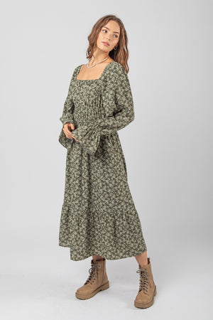 Floral Printed Smocked Detail Midi Dress
