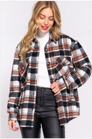 LONG SLV WOOL BLEND PLAID CASUAL JACKET