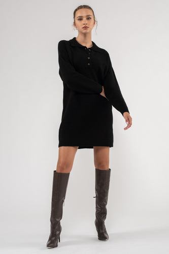 Collared Drop Shoulder Mini Sweater Dress