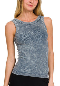 2 way neckline washed ribbed cropped tank top