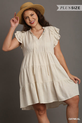 Linen A-Line Tie Front Mini Dress