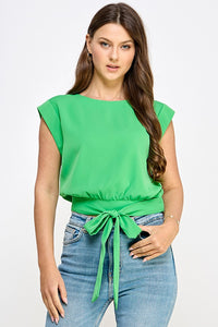 Sleeveless Band Bottom Top With Knotted Hem