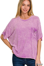 Load image into Gallery viewer, Washed Ribbed Cuffed Short Sleeve Round Neck Top
