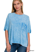 Load image into Gallery viewer, Washed Ribbed Cuffed Short Sleeve Round Neck Top