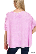 Load image into Gallery viewer, Washed Ribbed Cuffed Short Sleeve Round Neck Top
