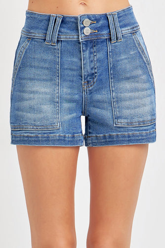 HIGH RISE PATCHED FRONT POCKET SHORTS