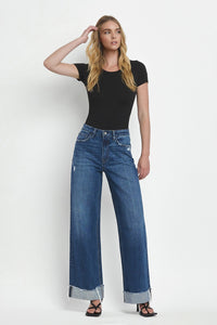 SUPER HIGH RISE CUFFED BAGGY WIDE LEG JEANS