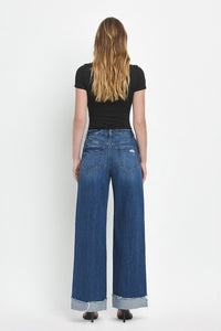 SUPER HIGH RISE CUFFED BAGGY WIDE LEG JEANS
