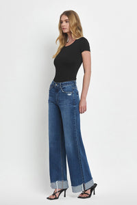 SUPER HIGH RISE CUFFED BAGGY WIDE LEG JEANS