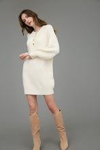 Load image into Gallery viewer, Half Button Long Sleeve Mini Sweater Dress