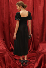 Load image into Gallery viewer, VELVET CORSET PUFF SLEEVE MIDI DRESS