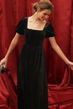 Load image into Gallery viewer, VELVET CORSET PUFF SLEEVE MIDI DRESS