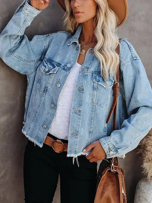 Washed Frayed Denim Loose Jacket
