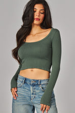 Load image into Gallery viewer, Seamless Square Neck Ribbed Long Sleeve Crop Top