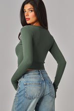 Load image into Gallery viewer, Seamless Square Neck Ribbed Long Sleeve Crop Top