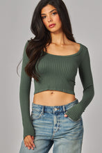 Load image into Gallery viewer, Seamless Square Neck Ribbed Long Sleeve Crop Top