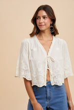 Load image into Gallery viewer, Floral Embroidery Tie Front Blouse