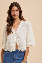 Load image into Gallery viewer, Floral Embroidery Tie Front Blouse