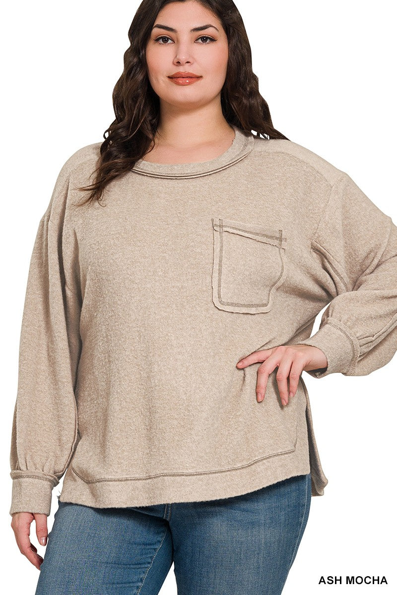 Plus Brushed Hacci Hi-low Round Neck Sweater