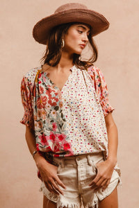 Woven Print Mix And Match Peasant Top