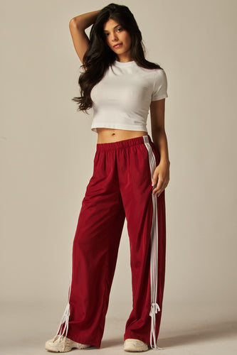 Side Striped Ribbon Tie Track Pants