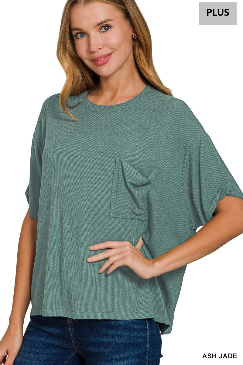 Oversized Ribbed Round Neck Short Sleeve Tee