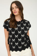 Load image into Gallery viewer, Bow Pattern Short Sleeve Side Tie Knit Pullover