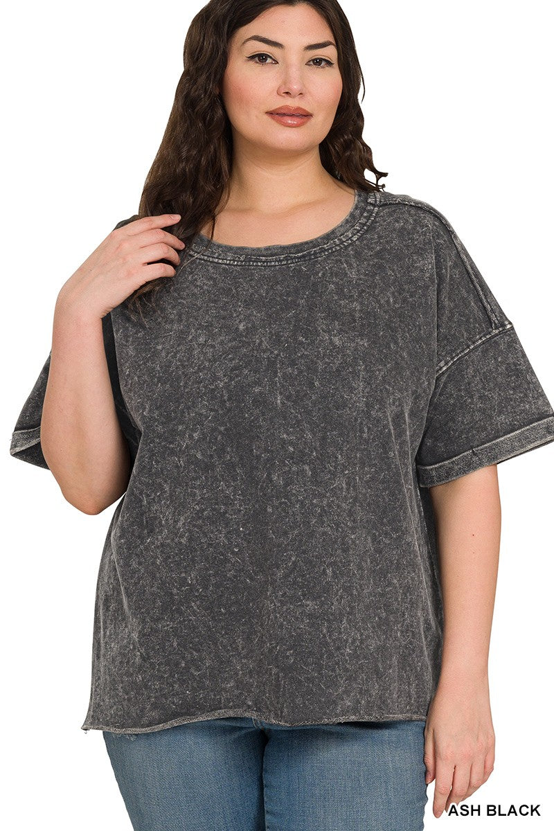 Plus French Terry Acid Washed Tee Shirts