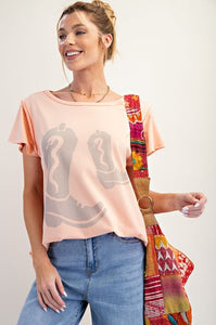 Boots Print Mineral Washed Cotton Jersey Knit Top