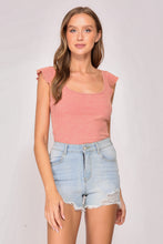 Load image into Gallery viewer, Ribbed Flutter Sleeve Minerral Wash Top