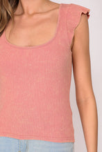Load image into Gallery viewer, Ribbed Flutter Sleeve Minerral Wash Top