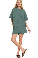 Load image into Gallery viewer, Ribbed Round Neck Waist Banded Tee &amp; Shorts Set