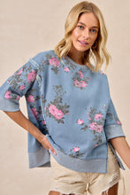 Load image into Gallery viewer, Flower Printed Denim Openseam Detail Short Sleeves