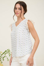 Load image into Gallery viewer, Stripe Floral V Neck Lace Trim Button Down Blouse