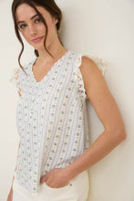 Load image into Gallery viewer, Stripe Floral V Neck Lace Trim Button Down Blouse