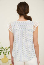 Load image into Gallery viewer, Stripe Floral V Neck Lace Trim Button Down Blouse