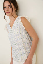 Load image into Gallery viewer, Stripe Floral V Neck Lace Trim Button Down Blouse
