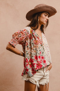 Woven Print Mix And Match Peasant Top