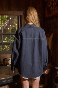 Dark Denim Button Down Long Sleeve Shirt