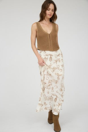 WESTERN PRINT LACE TRIM TRIM SKIRT