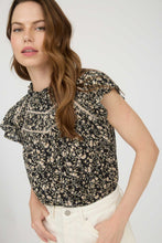 Load image into Gallery viewer, Floral Lace Yoke Ruffle Detail Short Sleeve Top