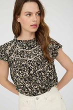 Load image into Gallery viewer, Floral Lace Yoke Ruffle Detail Short Sleeve Top