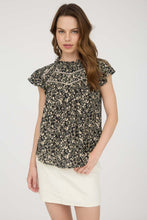 Load image into Gallery viewer, Floral Lace Yoke Ruffle Detail Short Sleeve Top